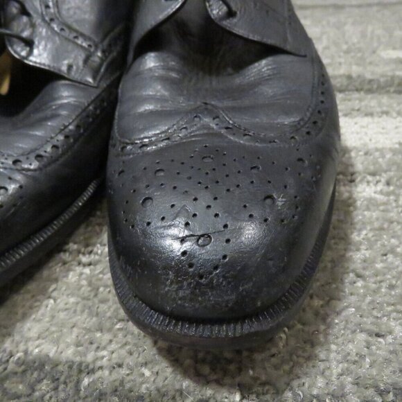 SALVATORE FERRAGAMO Black Leather Wingtip Brogue Oxford Shoes - Size US 9.5 D - Picture 7 of 16